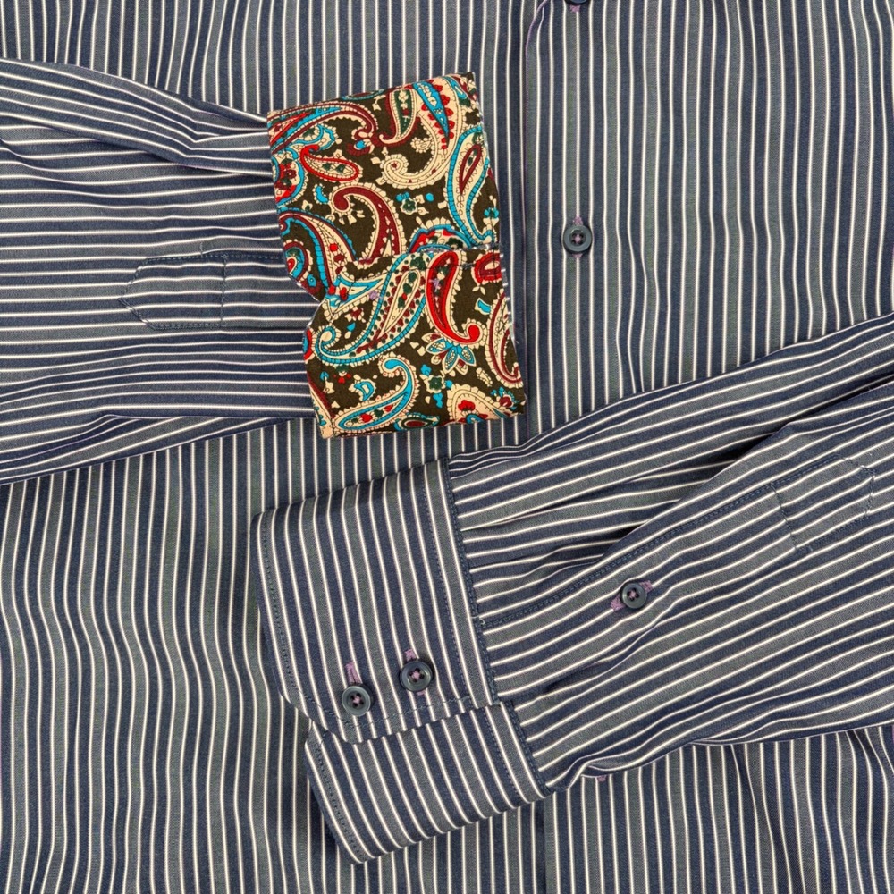Inserch Button Down Shirt Mens 4XL Purple White Stripe Paisley Jacquard Cotton - Picture 3 of 11